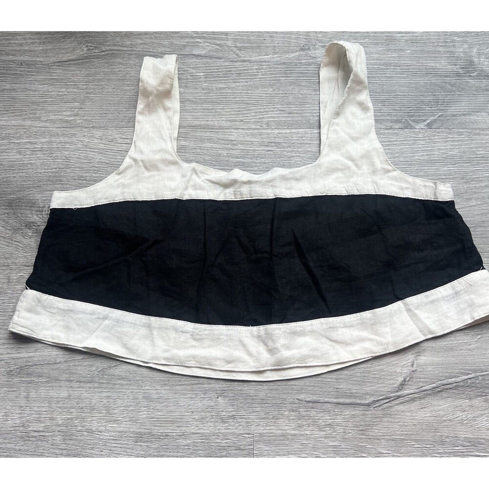 Haute Hippie style anthropolgie Linen Blend tank black white boho NWOT Large